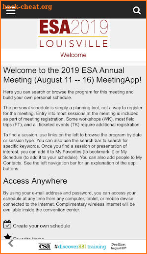 ESA 2019 Annual Meeting screenshot