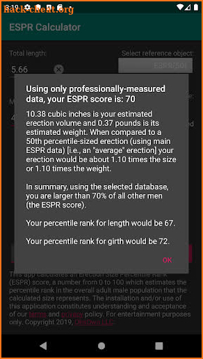 ESPR Calculator - Erection Size Percentile Rank screenshot