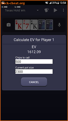 Evenbet Poker Calculator screenshot