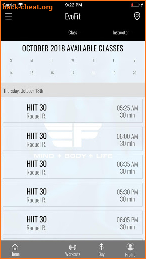 EvoFit App screenshot