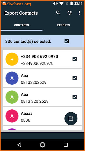 Export Contacts screenshot