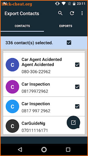 Export Contacts screenshot