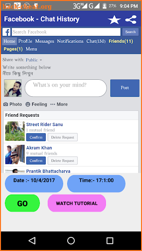 Facebook Chat History screenshot