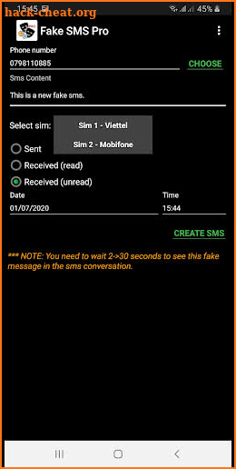 Fake SMS Pro screenshot