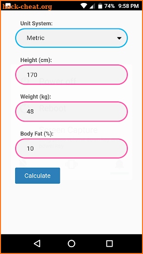 Fat-Free Mass Index Calculator screenshot
