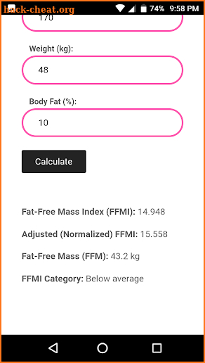 Fat-Free Mass Index Calculator screenshot