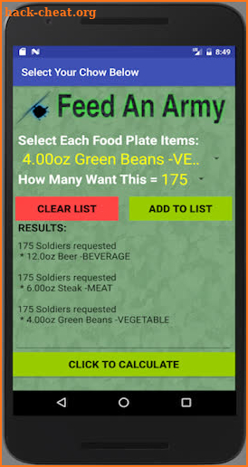Feed An Army Food Planner screenshot