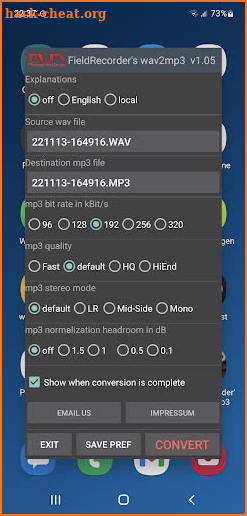 FieldRecorder's wav2mp3 screenshot