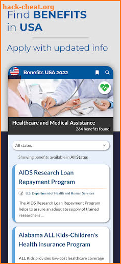 Find benefits in USA screenshot