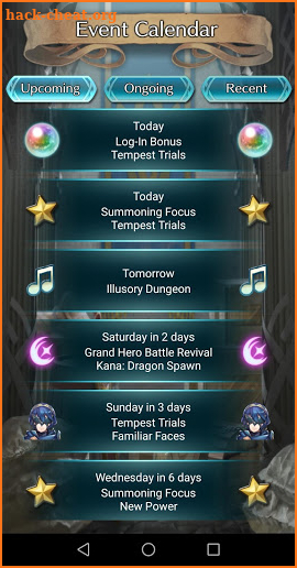 Fire Emblem Heroes Event Calendar screenshot