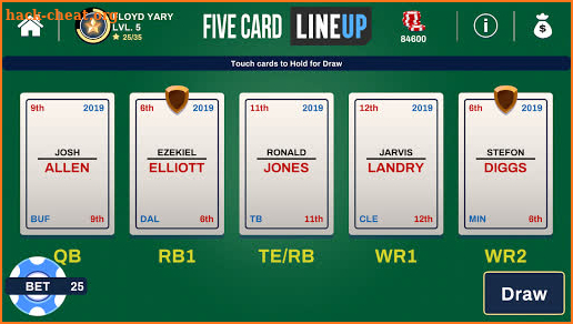 Five Card Lineup screenshot