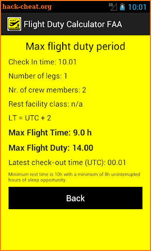 Flight Duty Calculator (FAA) screenshot