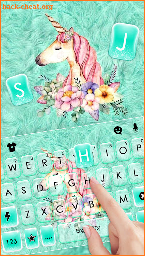 Floral Cyan Unicorn Keyboard Background screenshot