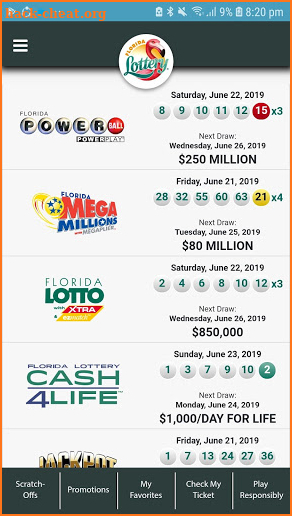 Florida Lottery Mobile Application screenshot