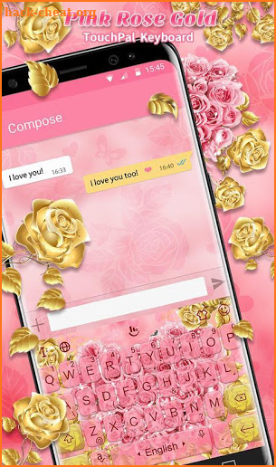 Flower Heart Pink Rose Gold Keyboard Theme screenshot
