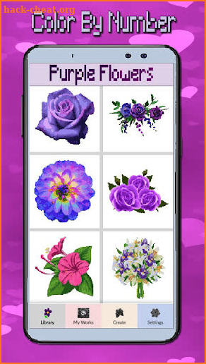 Flower Purple PixelARt Coloring By Number screenshot
