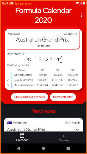 Formula Race Calendar screenshot