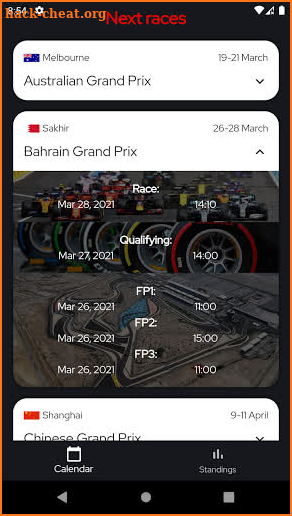 Formula Race Calendar screenshot