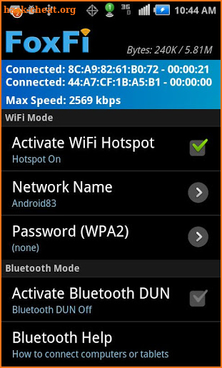 FoxFi (WiFi Tether w/o Root) screenshot
