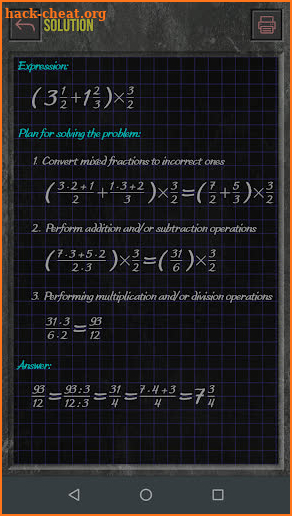 Fraction calculator with solutions screenshot