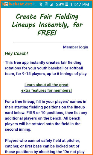 Free Baseball Lineups.com screenshot