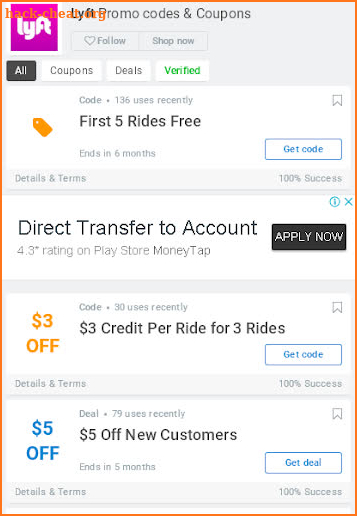 Free Cab Rides Coupons for Lyft screenshot