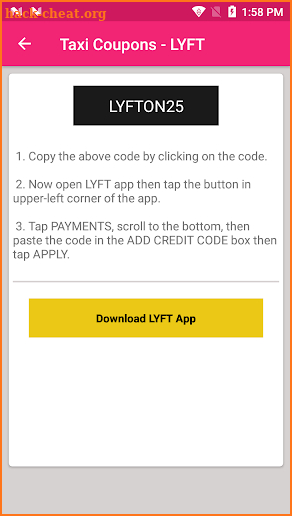 Free Taxi Ride Coupons for Lyft screenshot