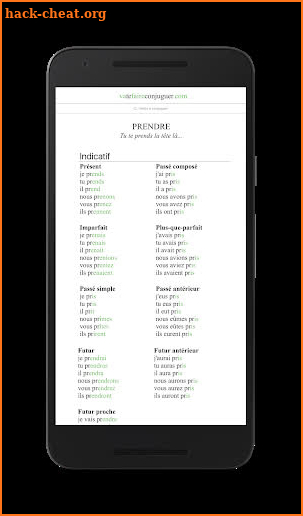 French verb conjugator with Vatefaireconjuguer screenshot