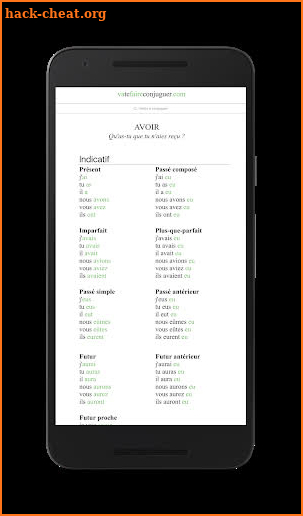 French verb conjugator with Vatefaireconjuguer screenshot