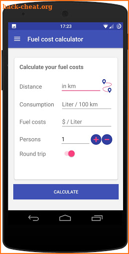 Fuel cost calculator screenshot