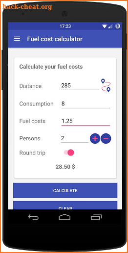 Fuel cost calculator screenshot