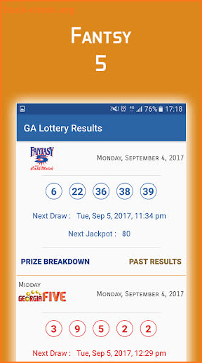 GA Lottery Results screenshot
