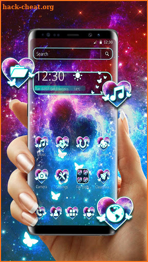 Galaxy Dreamy Neon Heart Theme screenshot