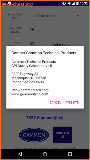 Gammon API Gravity Calculator screenshot