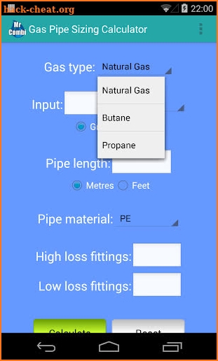Gas Pipe Sizing Calculator screenshot