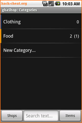 gbaShop Shopping List screenshot
