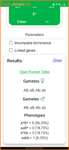 Genetic calculator screenshot