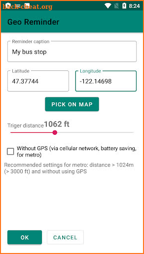 GeoReminder - GPS alert screenshot