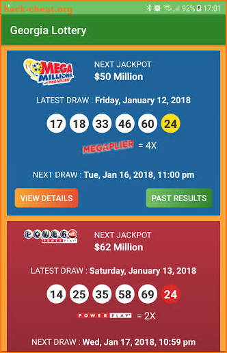 Georgia Lottery Results screenshot