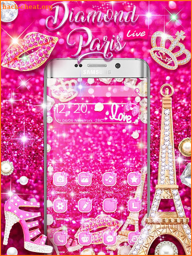 Glitter 3D Pink Eiffel Theme screenshot