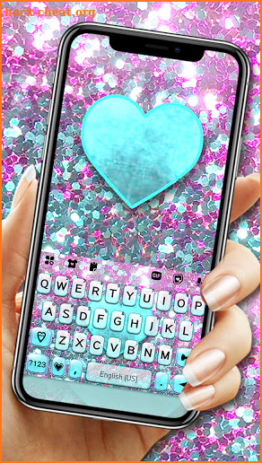 Glitter Cyan Heart Keyboard Background screenshot