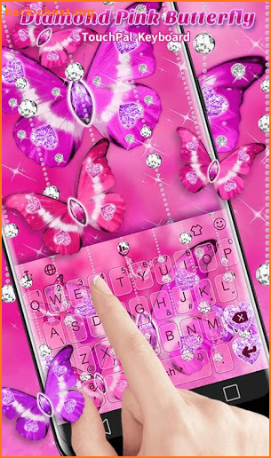 Glitter Diamond Pink Butterfly Keyboard Theme screenshot