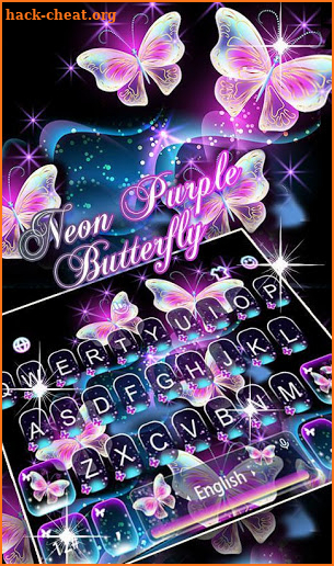 Glitter Neon Purple Butterfly Keyboard Theme screenshot