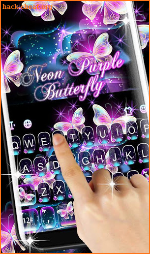 Glitter Neon Purple Butterfly Keyboard Theme screenshot