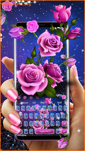 Glitter Violet Rose Flower Keyboard screenshot