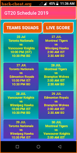 Global T20 2019 schedule - Live GT20 League Canada screenshot