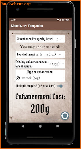 Gloomhaven Enhancement Calculator screenshot