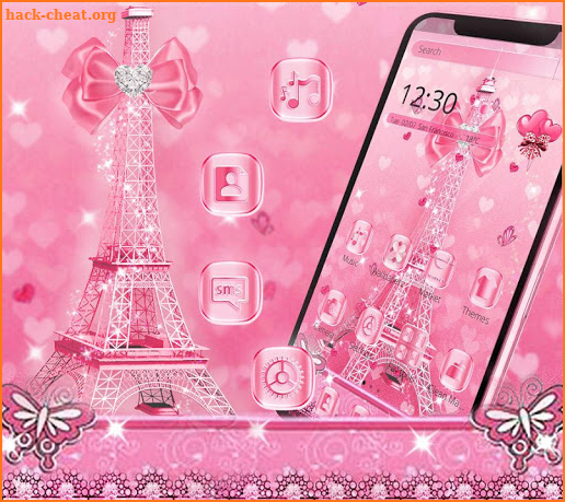 Glossy Pink  Glitter Eiffel Tower Theme screenshot