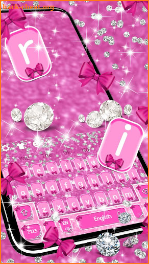 Glossy Shine Pink Bow Diamond Keyboard Theme screenshot