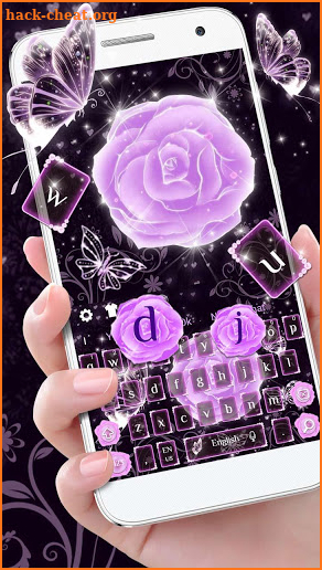 Glowing Purple Rose Butterfly Keyboard Theme screenshot